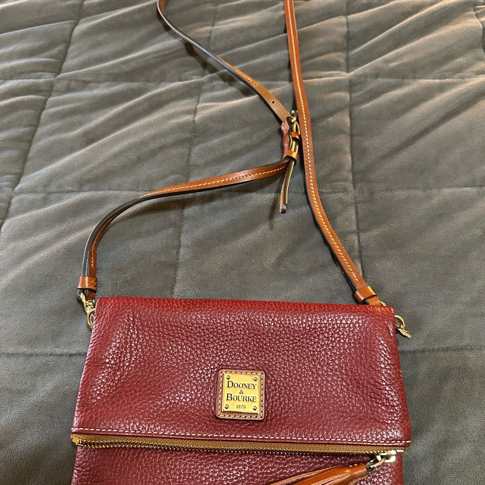 Dooney & Bourke Red and Brown Crossbody Bag with Gold Hardware